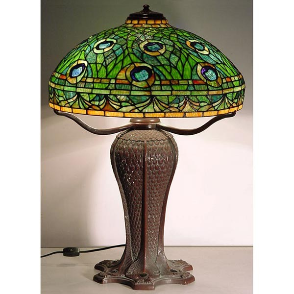 Tiffany Peacock Lamp With Bronze Base